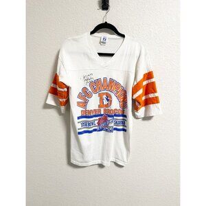 Logo 7 Denver Broncos AFC Champions Super Bowl XXI T-Shirt White Orange‎ Large